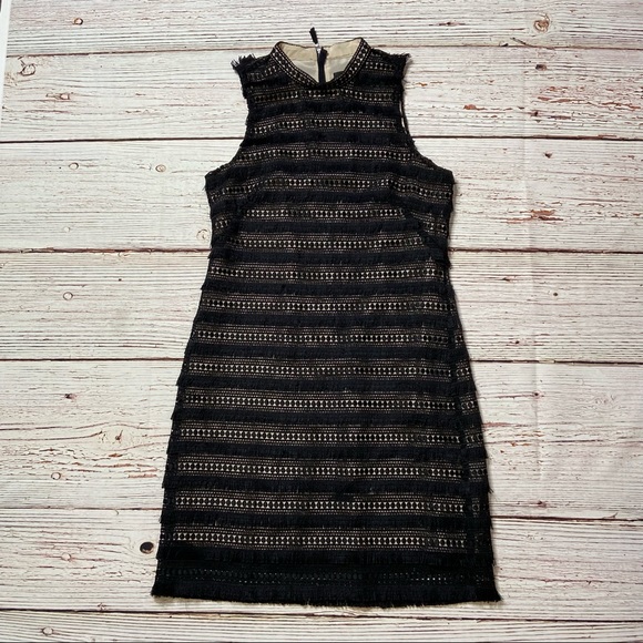 J Crew Black Crochet Fringe Sleeveless Shift Dress Sz 2 - Picture 4 of 15